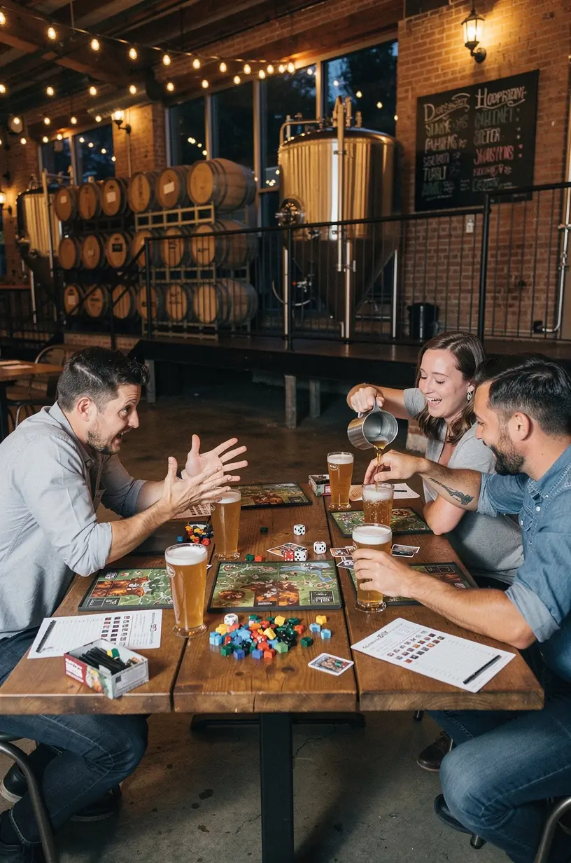 Group of friends engaged in a board game session.